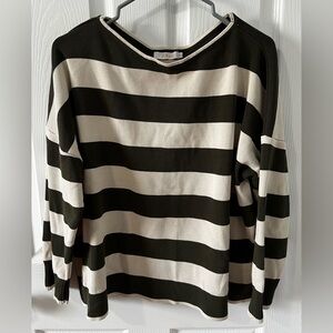 JiRui long sleeve boat neck sweater. Sz S/M Green & Tan